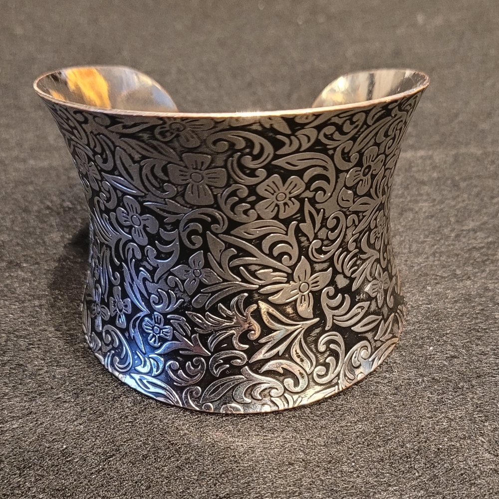 Silver Floral Engraved Cuff Bracelet